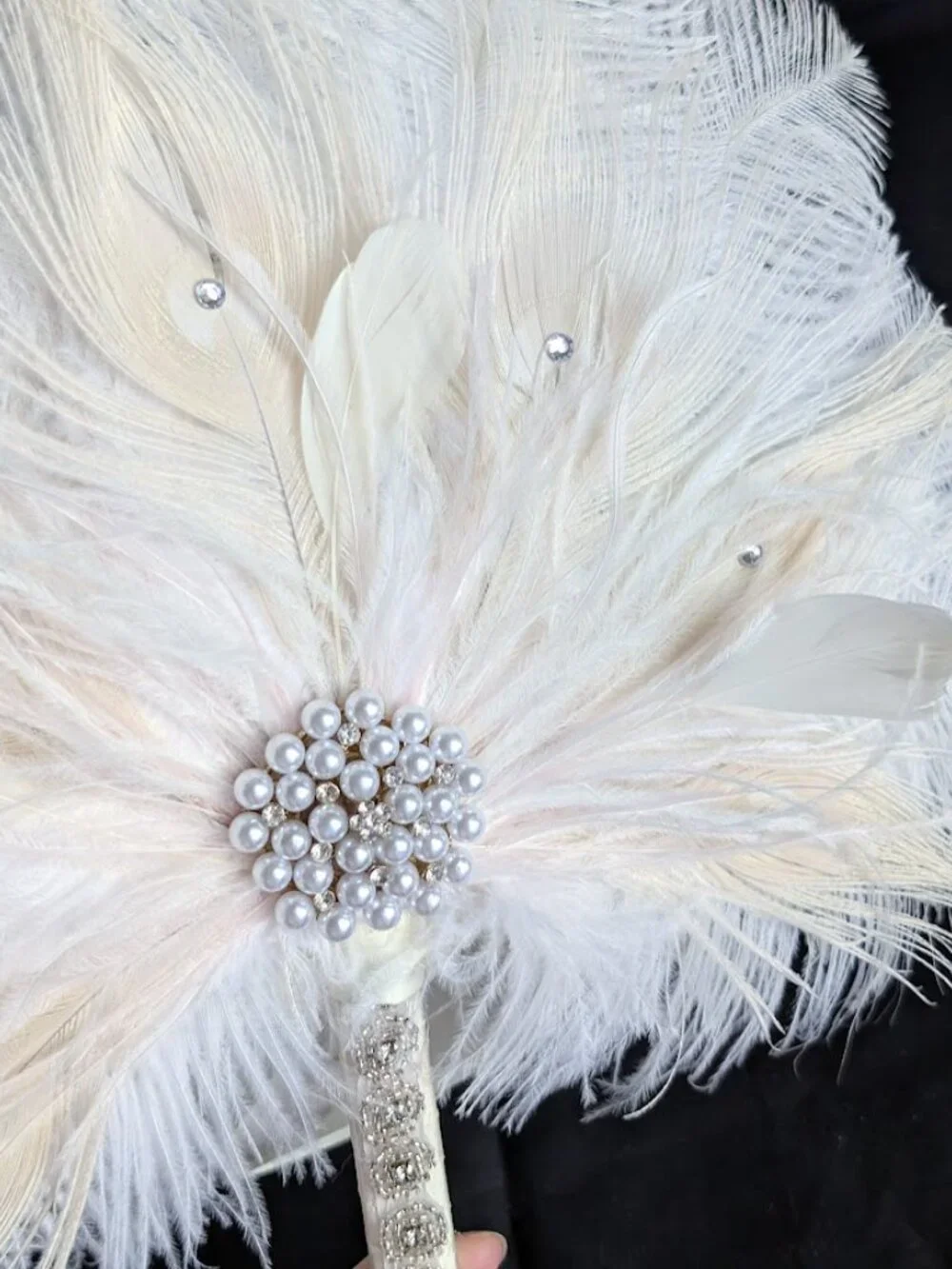 Vintage Style Bridal Feather Bouquet 1920s Ostrich Feather Fan - Picture 2 of 12